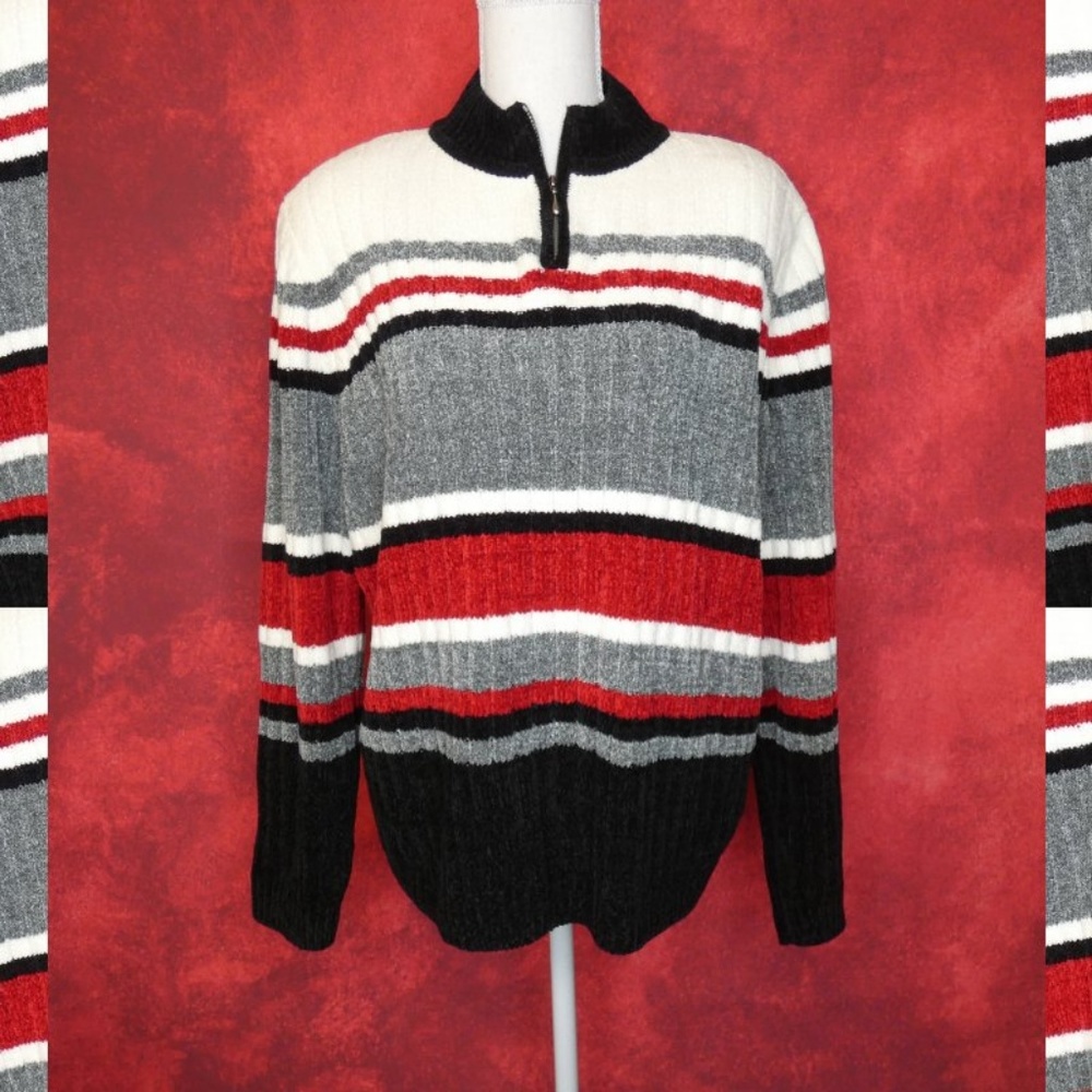 Alfred Dunner Velour Striped Sweater Size Large
